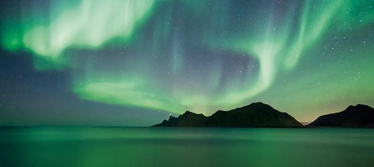 The 'Aurora Borealis', also known as the Northern Lights, in the sky over Norway